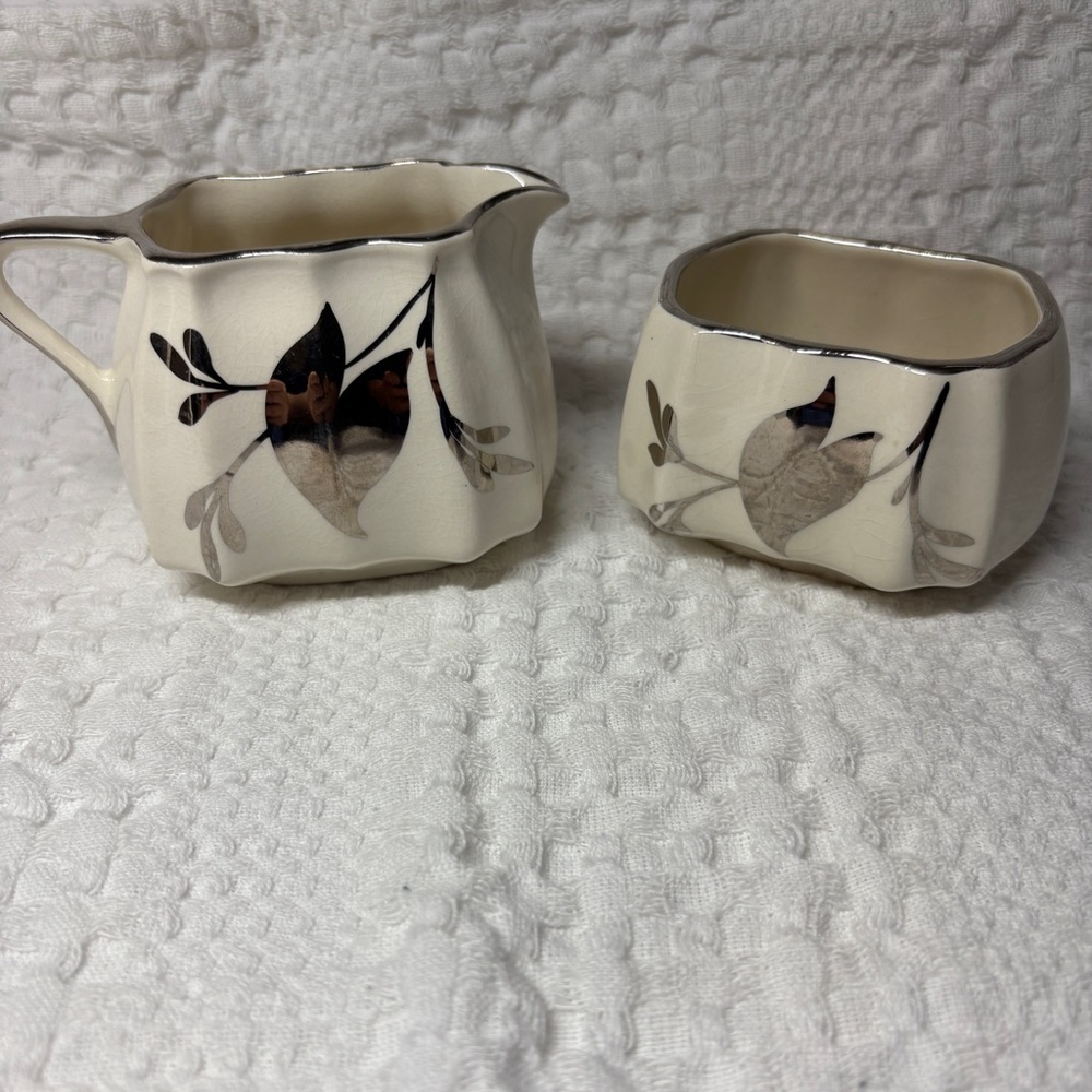 Vintage Cream and Sugar Sandland  Ware / Cream with Gold Coloured Design